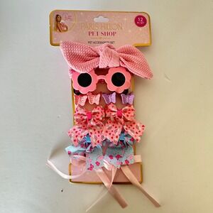 Paris Hilton Pet Shop Dog Accessories Set 12 PC Pink New Bows Sunglasses Clips